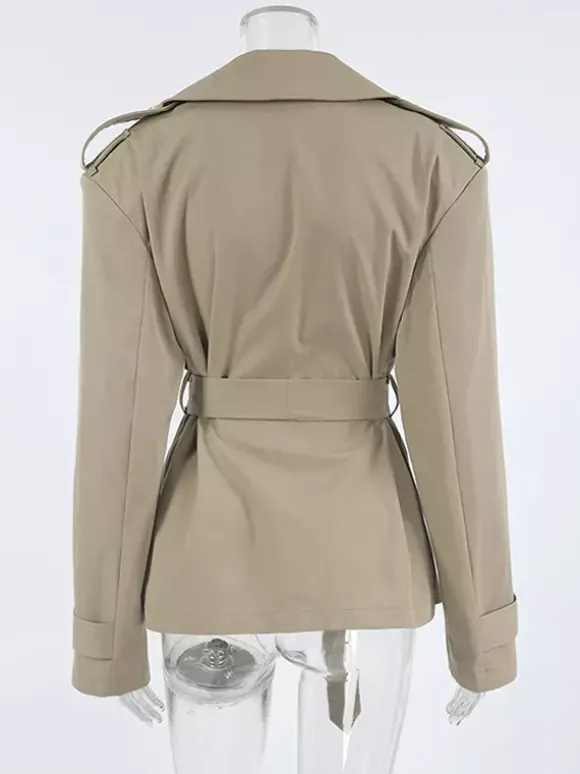 Trench-coat court kaki à ceinture pour femme - Veste croisée chic - Collection printemps 2026