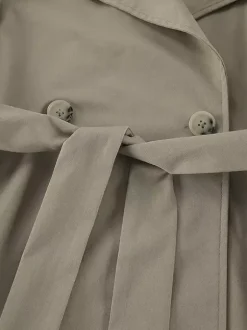Trench-coat court kaki à ceinture pour femme - Veste croisée chic - Collection printemps 2026
