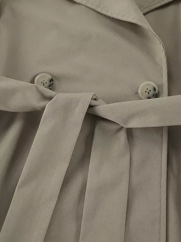 Trench-coat court kaki à ceinture pour femme - Veste croisée chic - Collection printemps 2026