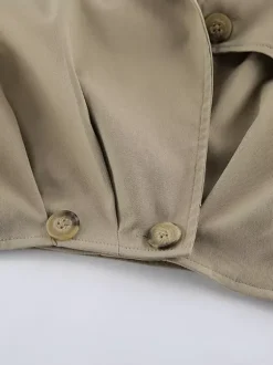 Trench-coat court kaki pour femme - Coupe-vent à manches lanternes et revers - Vêtements d'extérieur décontractés printemps 2026
