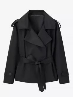 Trench-coat court pour femme - Veste coupe-vent élégante et cintrée avec ceinture - Vêtement d'extérieur idéal pour le printemps du bureau au restaurant - Collection printemps 2026