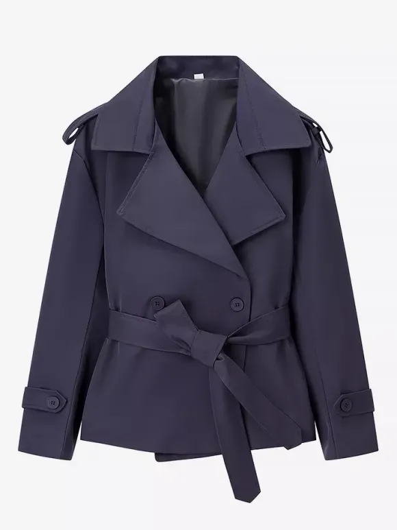 Trench-coat court pour femme - Veste coupe-vent élégante et cintrée avec ceinture - Vêtement d'extérieur idéal pour le printemps du bureau au restaurant - Collection printemps 2026