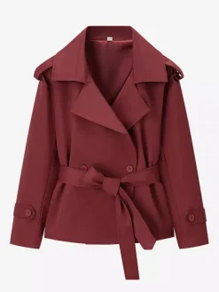 Trench-coat court pour femme - Veste coupe-vent élégante et cintrée avec ceinture - Vêtement d'extérieur idéal pour le printemps du bureau au restaurant - Collection printemps 2026