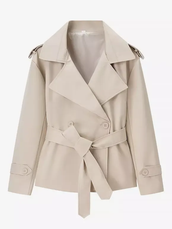 Trench-coat court pour femme - Veste coupe-vent élégante et cintrée avec ceinture - Vêtement d'extérieur idéal pour le printemps du bureau au restaurant - Collection printemps 2026