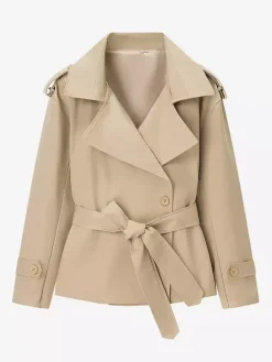 Trench-coat court pour femme - Veste coupe-vent élégante et cintrée avec ceinture - Vêtement d'extérieur idéal pour le printemps du bureau au restaurant - Collection printemps 2026