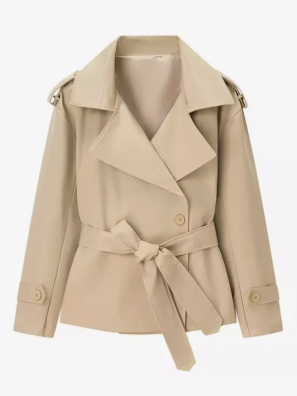 Trench-coat court pour femme - Veste coupe-vent élégante et cintrée avec ceinture - Vêtement d'extérieur idéal pour le printemps du bureau au restaurant - Collection printemps 2026