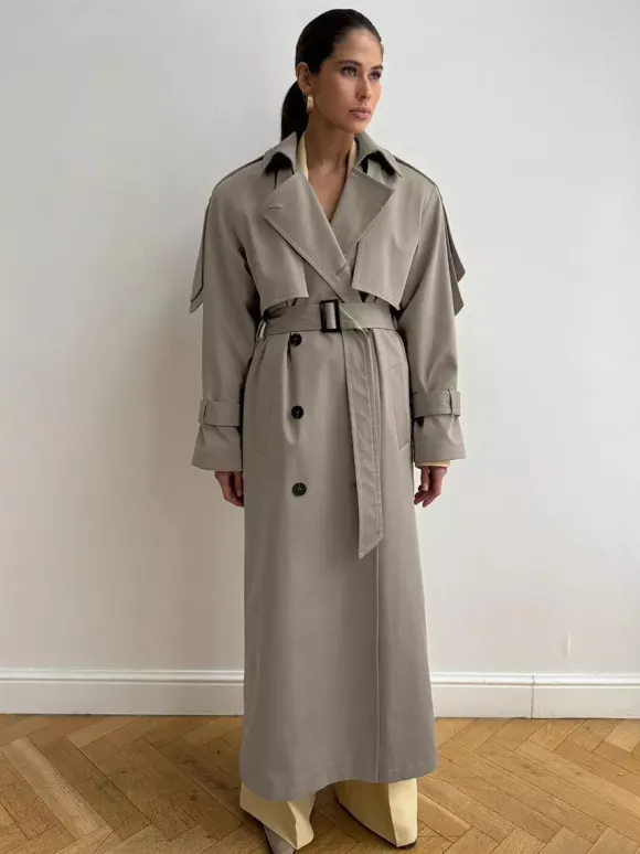 Trench-coat croisé pour femme - Manteau long classique ceinturé - Vêtement d'extérieur chic et printanier pour le bureau et le dîner (collection printemps 2026)