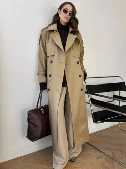 Trench-coat croisé pour femme - Manteau long classique ceinturé - Vêtement d'extérieur chic et printanier pour le bureau et le dîner (collection printemps 2026)