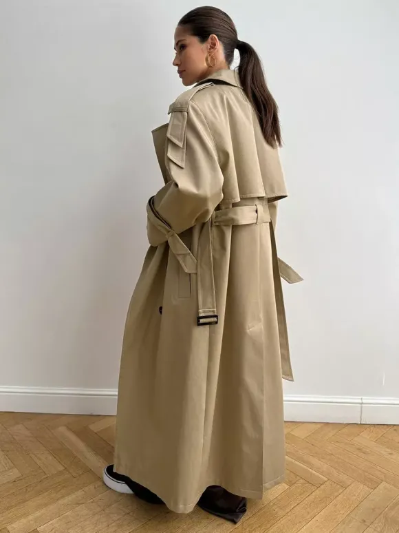 Trench-coat croisé pour femme - Manteau long classique ceinturé - Vêtement d'extérieur chic et printanier pour le bureau et le dîner (collection printemps 2026)