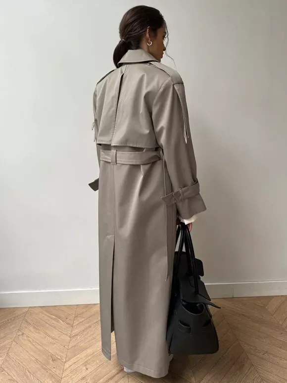 Trench-coat croisé pour femme - Manteau long classique ceinturé - Vêtement d'extérieur chic et printanier pour le bureau et le dîner (collection printemps 2026)