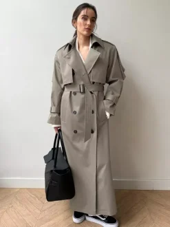 Trench-coat croisé pour femme - Manteau long classique ceinturé - Vêtement d'extérieur chic et printanier pour le bureau et le dîner (collection printemps 2026)