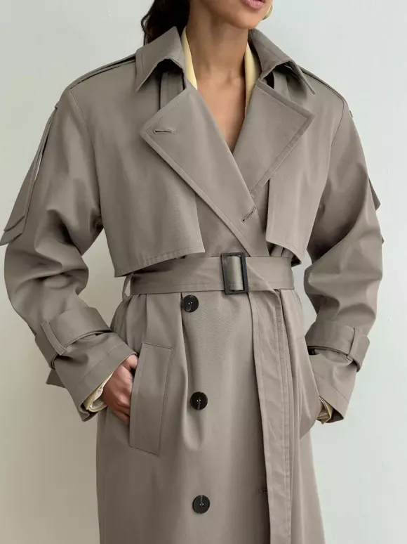 Trench-coat croisé pour femme - Manteau long classique ceinturé - Vêtement d'extérieur chic et printanier pour le bureau et le dîner (collection printemps 2026)