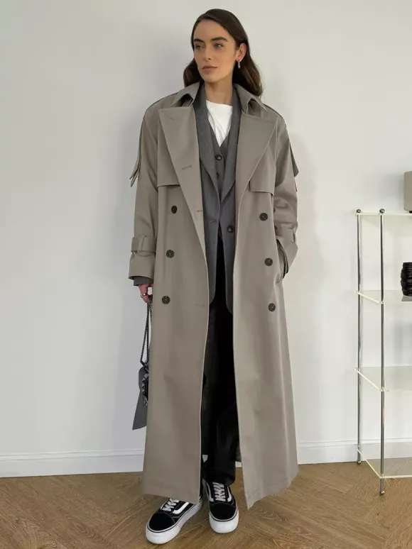 Trench-coat croisé pour femme - Manteau long classique ceinturé - Vêtement d'extérieur chic et printanier pour le bureau et le dîner (collection printemps 2026)