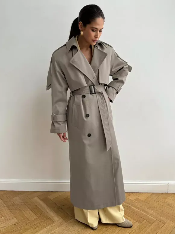 Trench-coat croisé pour femme - Manteau long classique ceinturé - Vêtement d'extérieur chic et printanier pour le bureau et le dîner (collection printemps 2026)