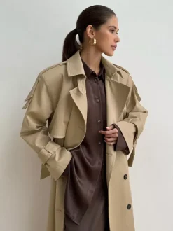 Trench-coat croisé pour femme - Manteau long classique ceinturé - Vêtement d'extérieur chic et printanier pour le bureau et le dîner (collection printemps 2026)