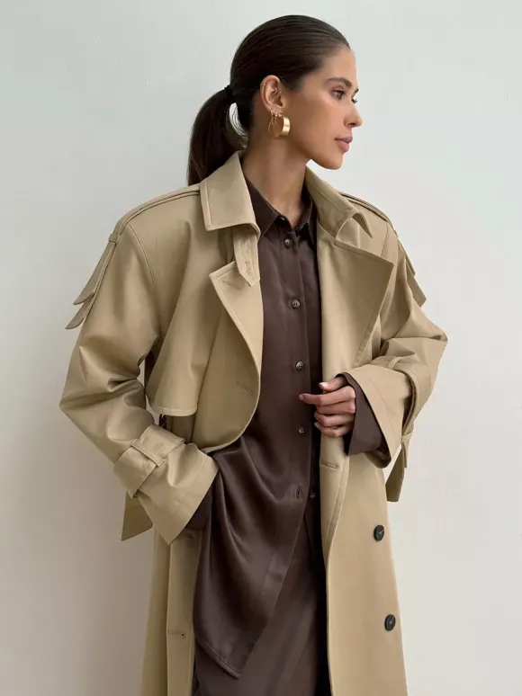 Trench-coat croisé pour femme - Manteau long classique ceinturé - Vêtement d'extérieur chic et printanier pour le bureau et le dîner (collection printemps 2026)