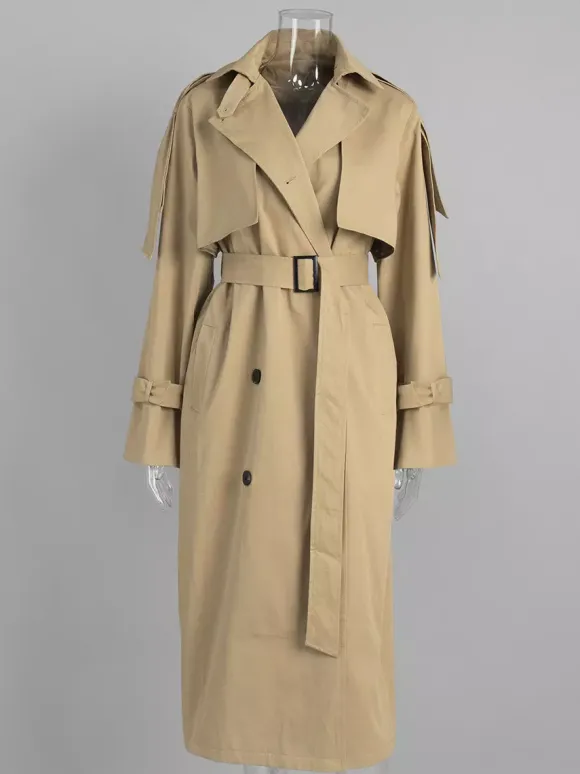 Trench-coat croisé pour femme - Manteau long classique ceinturé - Vêtement d'extérieur chic et printanier pour le bureau et le dîner (collection printemps 2026)