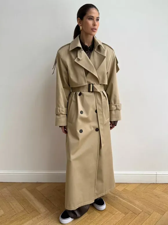 Trench-coat croisé pour femme - Manteau long classique ceinturé - Vêtement d'extérieur chic et printanier pour le bureau et le dîner (collection printemps 2026)