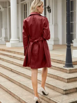 Trench-Coat en cuir PU  col rabattu  manches longues  vêtements d'extérieur d'automne