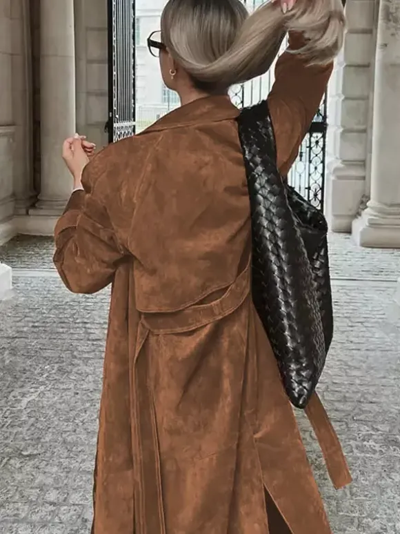 Trench-coat pour femme à double boutonnage style Old Money revers classique manches longues surdimensionné printemps vêtements d'extérieur longs 2026