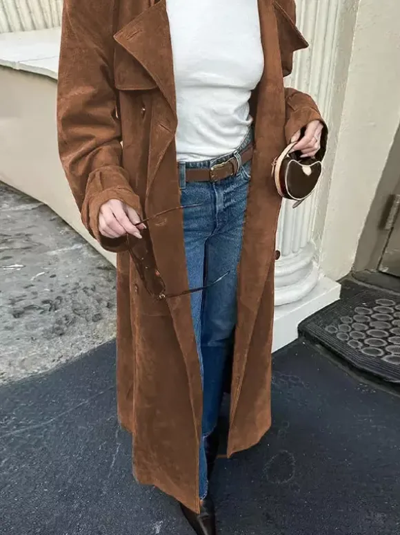 Trench-coat pour femme à double boutonnage style Old Money revers classique manches longues surdimensionné printemps vêtements d'extérieur longs 2026