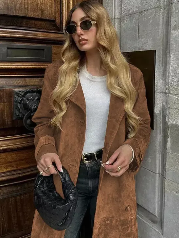 Trench-coat pour femme à double boutonnage style Old Money revers classique manches longues surdimensionné printemps vêtements d'extérieur longs 2026