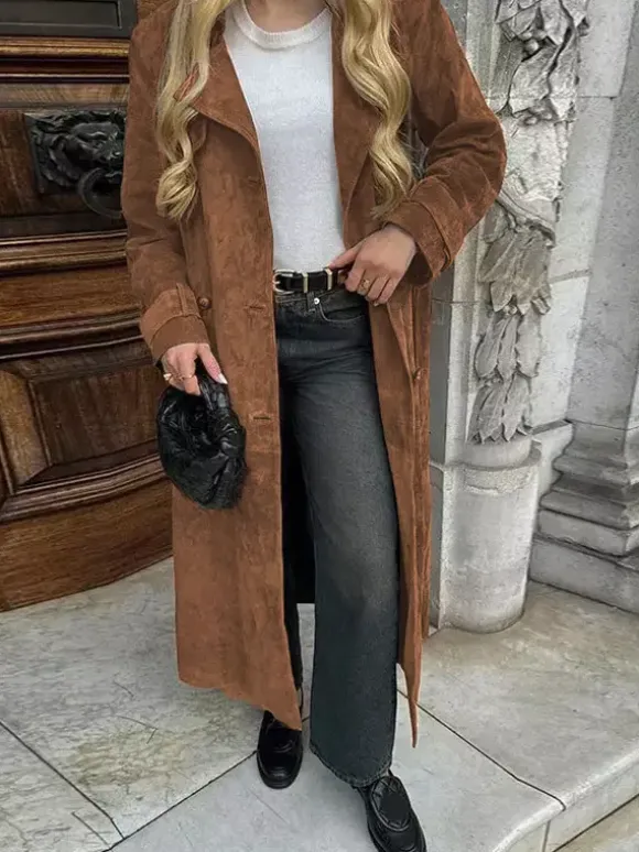 Trench-coat pour femme à double boutonnage style Old Money revers classique manches longues surdimensionné printemps vêtements d'extérieur longs 2026