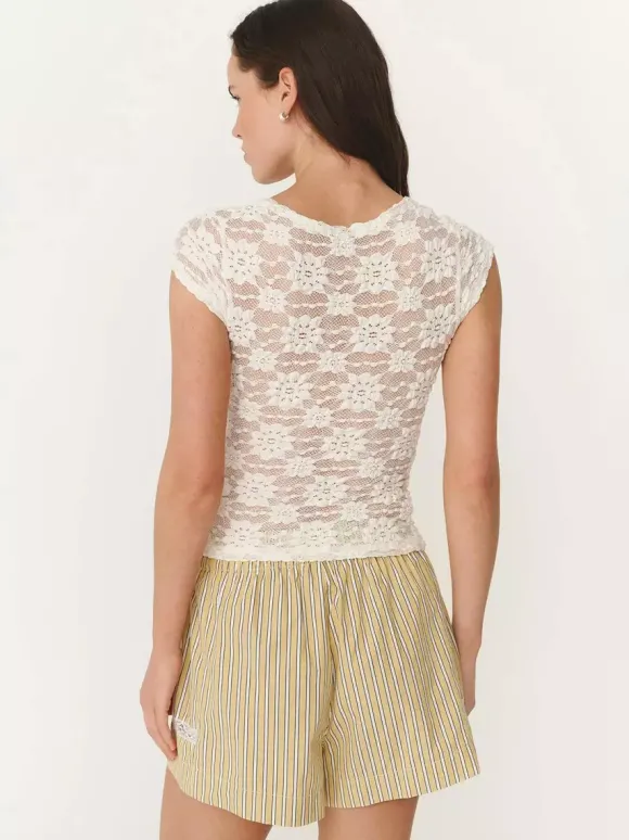 T-shirt à manches courtes noir à bretelles en dentelle et col montant pour femme - T-shirt d'été
