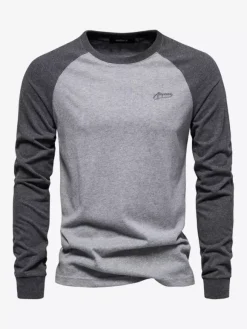 T-shirts pour hommes à col bijou et manches longues à blocs de couleurs