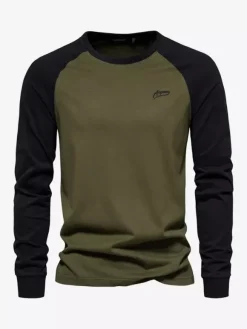 T-shirts pour hommes à col bijou et manches longues à blocs de couleurs