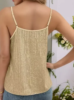 T-shirt sans manches à sequins tendance à col en V idéal pour les soirées.
