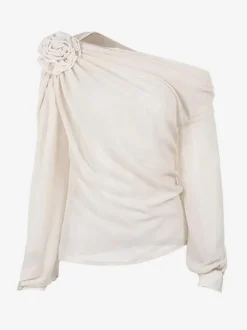 T-Shirts À Manches Longues Abricot Asymétriques Une Épaule Fleur Polyester Femmes