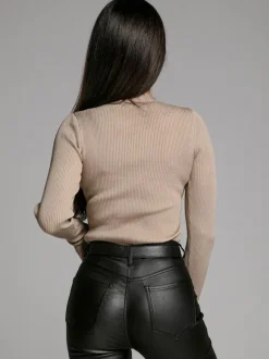 T-Shirts À Manches Longues Boutons Noirs Col En V Femmes