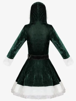 Tunique De Noël Pour Femme Robe À Ceinture Manche Longue Rouge Polyester Costumes De Vacances De Noël Cadeau Noël Déguisement