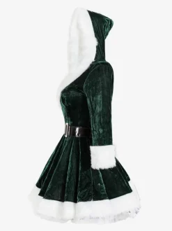 Tunique De Noël Pour Femme Robe À Ceinture Manche Longue Rouge Polyester Costumes De Vacances De Noël Cadeau Noël Déguisement