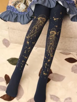 Velours Lolita Collants Étoile Méduse Estampage À Chaud Hiver Bas Déguisements Halloween