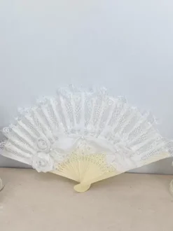 Éventail Rococo Style Lolita Accessoires Champagne Dentelle Fleurs Perles Vintage