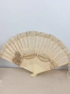 Éventail Rococo Style Lolita Accessoires Champagne Dentelle Fleurs Perles Vintage