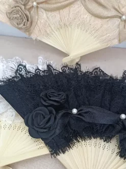 Éventail Rococo Style Lolita Accessoires Champagne Dentelle Fleurs Perles Vintage