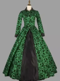 Vert rétro Costumes femmes imprimé fleuri Marie Antoinette Costume Polyester tunique robe rétro fête robe de bal
