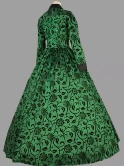 Vert rétro Costumes femmes imprimé fleuri Marie Antoinette Costume Polyester tunique robe rétro fête robe de bal