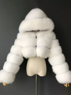 Veste blanche en fausse fourrure avec capuche manteaux courts tendance pour femmes vêtements d'hiver 2026