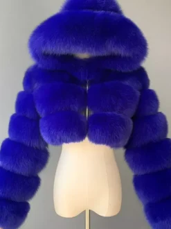 Veste blanche en fausse fourrure avec capuche manteaux courts tendance pour femmes vêtements d'hiver 2026