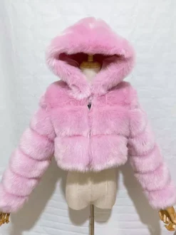 Veste blanche en fausse fourrure avec capuche manteaux courts tendance pour femmes vêtements d'hiver 2026