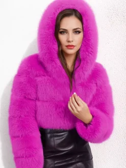 Veste blanche en fausse fourrure avec capuche manteaux courts tendance pour femmes vêtements d'hiver 2026