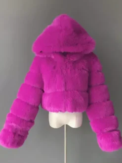 Veste blanche en fausse fourrure avec capuche manteaux courts tendance pour femmes vêtements d'hiver 2026