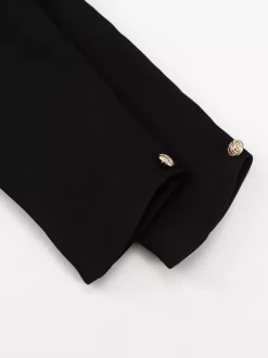 Veste blazer boutonnée à col carré avec boutons dorés haut noir slim fit pour femme 2026