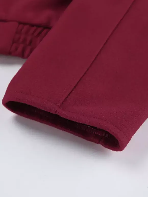 Veste bomber courte rouge bordeaux à col minimaliste fermeture éclair intégrale et poignets élastiques