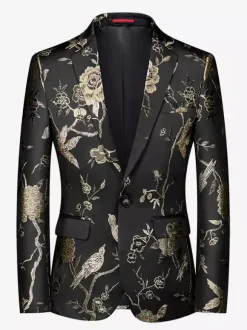 Veste costume décontracté d'affaires noir imprimé à manches longues en polyester rétro pour hommes Bourgogne