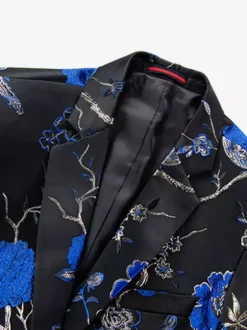 Veste costume décontracté d'affaires noir imprimé à manches longues en polyester rétro pour hommes Bourgogne